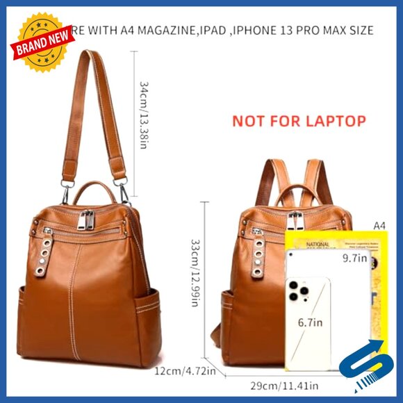 Genuine Leather Backpack Purse Convertible Shoulder Bag Medium Size